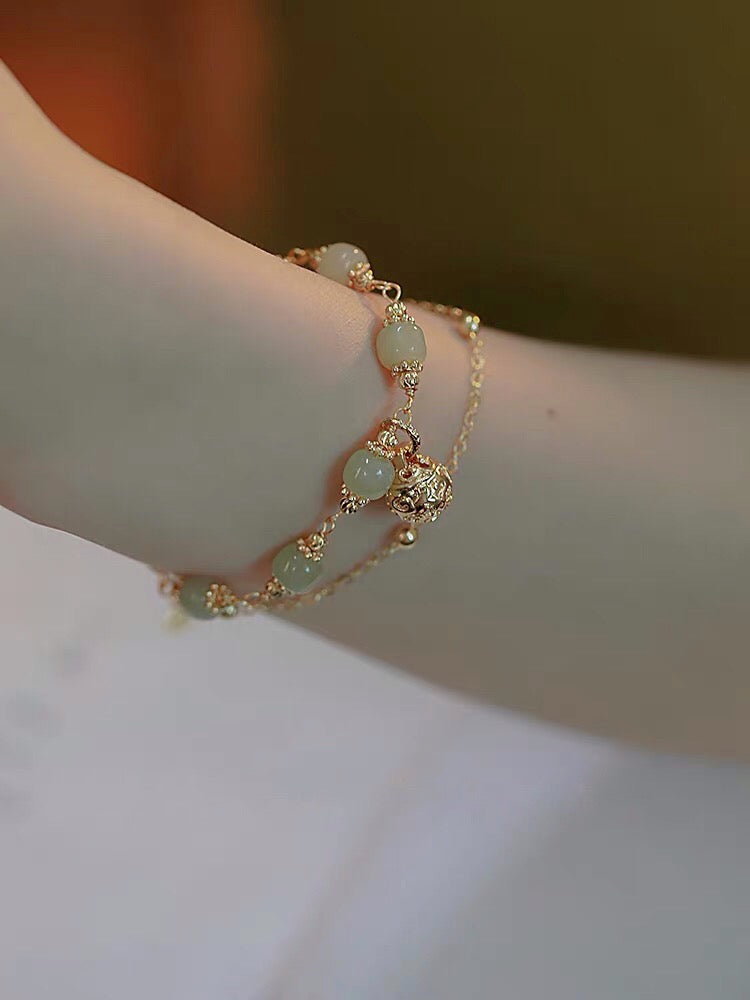 Natural Green Jade Luck and Protection Bracelet